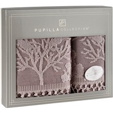 Pupilla Collection Pure Penye Jakarlı 2'li Banyo Havlu Seti (50*90+70*140) - Mürdüm