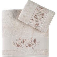 Pupilla Collection Luiza Penye El Işi Nakışlı 2'li Banyo Havlu Seti (50*90+70*140) Yıldız Desen - Bej