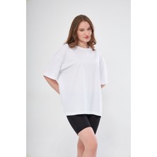 Yakamel Kadın Oversized Kısa Kollu Penye T-Shirt