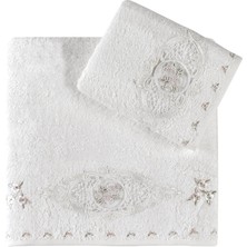 Pupilla Collection Flora Bambu Güpürlü 2'li Banyo Havlu Seti (50*90+70*140) - Krem