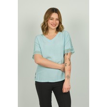 Ella Camelia Kadın Kol Ucu Dantel Detaylı Bluz 19E021 Mint