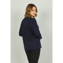 Detay Triko Kadın Desenli Uzun Kol Bluz 4541 Lacivert