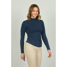 Sistas Kadın Yarım Balıkçı Yaka Uzun Kol Bluz 20636 Lacivert