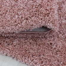 Carpettex Yuvarlak Halı Yumuşak Yüksek Havlı 30 mm Shaggy Salon Halısı Düz Gül Kurusu Pembe Renkli
