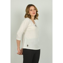 Sistas Kadın V Yaka Truvakar Kol Bluz 23560 Ekru