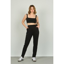 Sistas Kadın Beli Lastikli Çift Cepli Pantolon 23861 Siyah