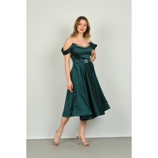 Dans Kadın Straplez Düşük Omuz Abiye Elbise 1463 Zümrüt