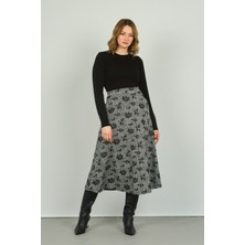 Sistas Kadın Desenli Midi Boy Rahat Form Etek 23917 Siyah