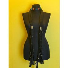 Gönülden Tasarım Boncuklu Penye Kadın Fular Kolye Boy 1.90 cm