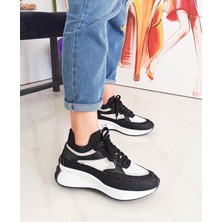 Gdt Ayakkabı Siyah Renk Kot Triko Malzeme Bağcıklı Kadın Sneakers