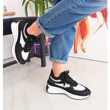 Gdt Ayakkabı Siyah Renk Kot Triko Malzeme Bağcıklı Kadın Sneakers