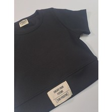 Timi Kids Kız Çocuk Siyah Fitilli Kumaş Ispanyol Paça Crop Ikili Takım
