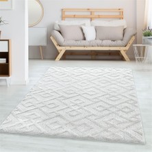 Carpettex Yumuşak Bukle Tabanlı Modern Kabartmalı 3D Labirent Kare Desenli Gri Renkli Halı