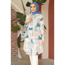 Neva Style Desenli Indigo Mavisi Tesettür Tunik 11677IM