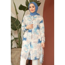 Neva Style Desenli Indigo Mavisi Tesettür Tunik 11677IM