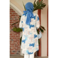Neva Style Desenli Indigo Mavisi Tesettür Tunik 11677IM