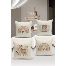 Bertille Home Çocuk Bebek Çift Tarafı Dijital Baskılı  4'lü Kırlent Kılıfı Seti  (Kids Children Cushion Cover)