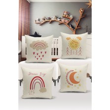 Bertille Home Çocuk Bebek Çift Tarafı Dijital Baskılı  4'lü Kırlent Kılıfı Seti  (Kids Children Cushion Cover)