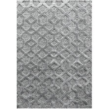 Carpettex Yumuşak Bukle Tabanlı Modern Kabartmalı 3D Izgara Desenli Gri Renkli Halı