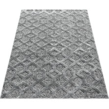 Carpettex Yumuşak Bukle Tabanlı Modern Kabartmalı 3D Izgara Desenli Gri Renkli Halı