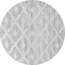 Carpettex Yuvarlak Halı Yumuşak Bukle Tabanlı Modern Kabartmalı 3D Kare Dalga Desenli Krem Gri Renkli Halı