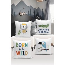 Bertille Home Çocuk Bebek Çift Tarafı Dijital Baskılı  4'lü Kırlent Kılıfı Seti  (Kids Children Cushion Cover)