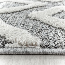 Carpettex Yuvarlak Halı Yumuşak Bukle Tabanlı Modern Kabartmalı 3D Inka Motif Desenli Krem Gri Renkli Halı