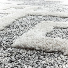 Carpettex Yuvarlak Halı Yumuşak Bukle Tabanlı Modern Kabartmalı 3D Inka Motif Desenli Krem Gri Renkli Halı