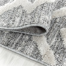 Carpettex Yuvarlak Halı Yumuşak Bukle Tabanlı Modern Kabartmalı 3D Inka Motif Desenli Krem Gri Renkli Halı
