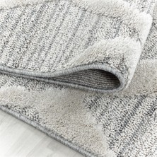 Carpettex Yuvarlak Halı Yumuşak Bukle Tabanlı Modern Kabartmalı 3D Zigzag Desenli Krem Gri Renkli Halı