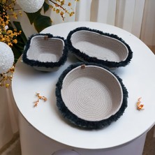 Home Decors By Özlem 3 Lü Hasır Sepet Handmade Dekoratif Sepet Düzenleyici Makyaj Organizer 28X16X6/22X7/14X9CM