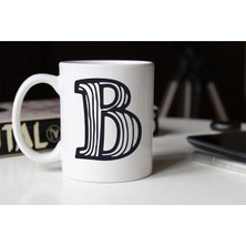 Azresa Siyah Beyaz Çizgili B Harfli Porselen Kupa TFSBH-002