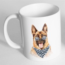 Azresa German Shepherd Fular Gözlüklü Baskılı Kupa Bardak