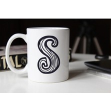 Azresa Siyah Beyaz Çizgili S Harfli Porselen Kupa Tfsbh-