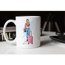 Azresa Özel Tasarım Pembe Valizli Kız Baskılı Beyaz Kupa Bardak Tfkr