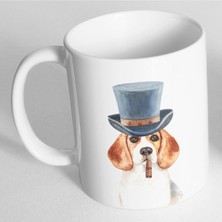 Azresa Beyaz Beagle Melon Şapkalı Baskılı Kupa Bardak