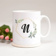 Azresa Beyaz N Harfli Çerçeveli Baskılı Kupa Bardak