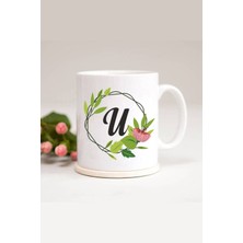 Azresa U Harfli Yaprak Çerçeveli Baskılı Kupa Bardak