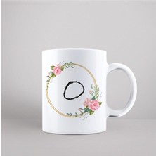 Azresa O Harfli Çiçek Desenli Kupa Bardak