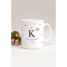 Azresa Kalp Detaylı K Harfli Baskılı Kupa Bardak