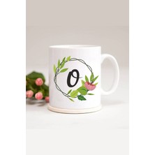 Azresa O Harfli Yaprak Çerçeveli Baskılı Kupa Bardak