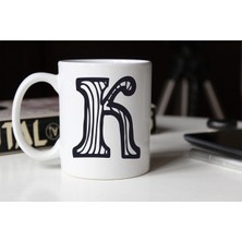 Azresa Siyah Beyaz Çizgili K Harfli Porselen Kupa TFSBH-013