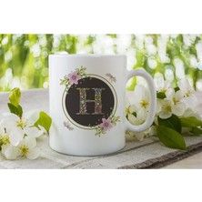 Azresa Çiçek Çerçeveli Özel Seri H Harfli Porselen Kupa TFSCB-009