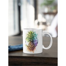 Azresa Ananas Serisi 2 Renkli Baskılı Kupa Beyaz