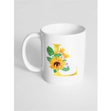 Azresa L Harfi Baskılı Çiçek Desenli Dekoratif - Baş Harf Baskılı Kupa Bardak