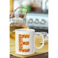 Azresa Beyaz Sarı Yapraklı E Harfi Baskılı Porselen Kupa