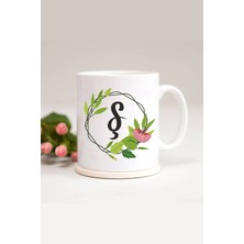 Azresa Beyaz Ş Harfli Yaprak Çerçeveli Baskılı Kupa Bardak