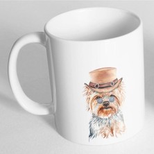 Azresa Şapkalı Gözlüklü Sevimli Yorkshire Terrier Resim Baskılı Kupa