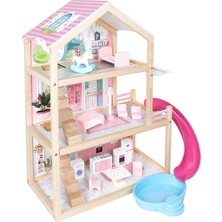 ROZİTOYS Pembe Ahşap Kaydıraklı Oyun Evi, Ahşap Oyun Evi, Hediye Çocuk Halısı T2010