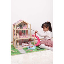 ROZİTOYS Pembe Ahşap Kaydıraklı Oyun Evi, Ahşap Oyun Evi, Hediye Çocuk Halısı T2010